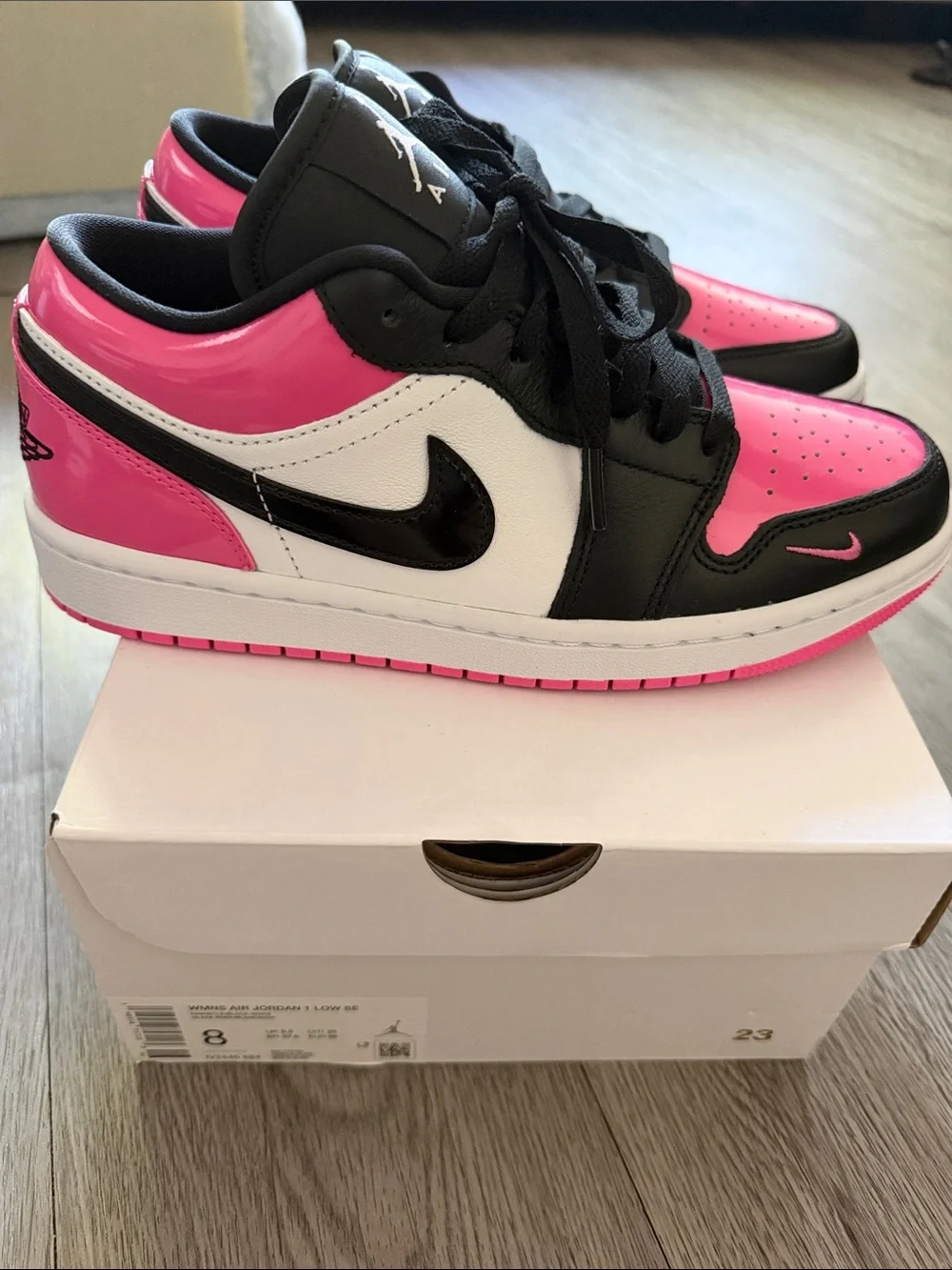 Nike Air Jordan 1 Low Black & Pink Leather Sneakers